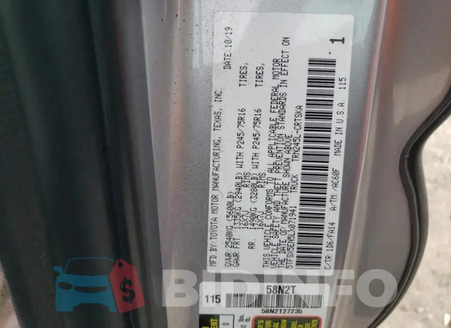 5TFSX5EN5LX071941 Photo# 12