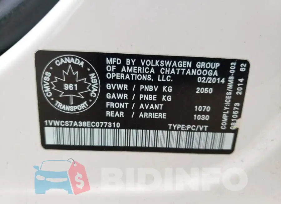 1VWCS7A38EC077310 Photo# 12