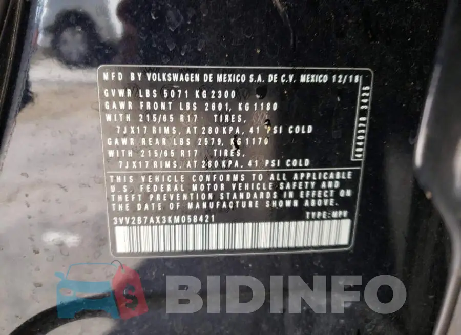 3VV2B7AX3KM058421 Photo# 10