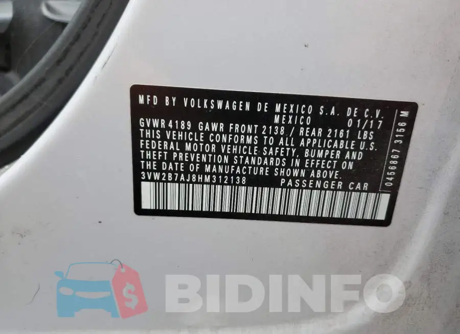 3VW2B7AJ8HM312138 Photo# 12