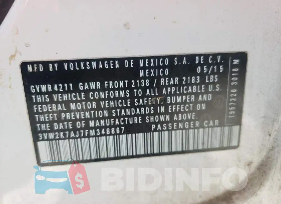 3VW2K7AJ7FM348867 Photo# 12