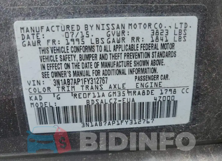 3N1AB7AP1FY312767 Photo# 13