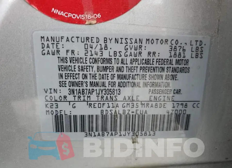 3N1AB7AP1JY305813 Photo# 12