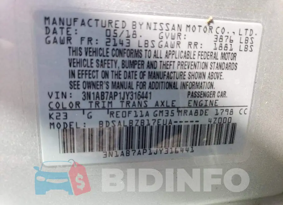 3N1AB7AP1JY316441 Photo# 12