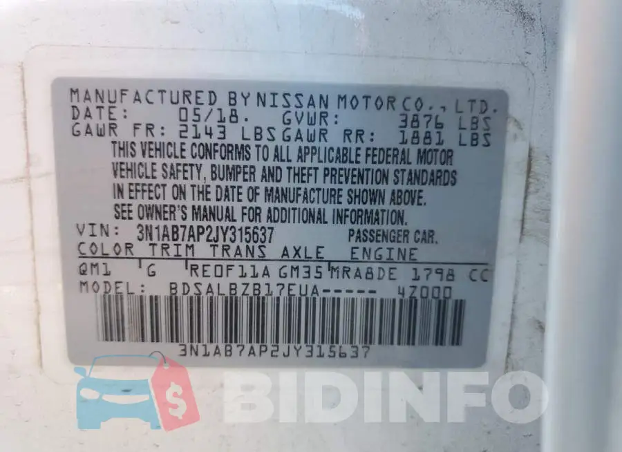 3N1AB7AP2JY315637 Photo# 12