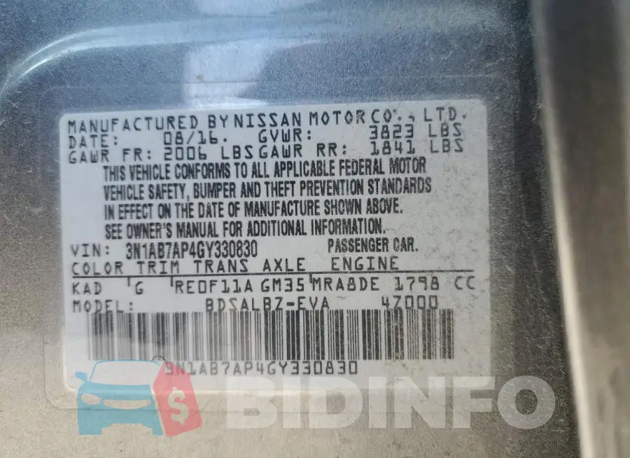 3N1AB7AP4GY330830 Photo# 13