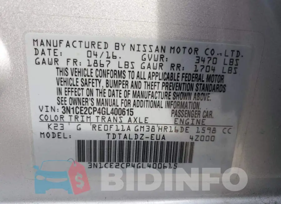 3N1CE2CP4GL400615 Photo# 12