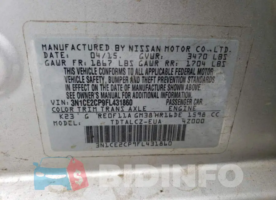 3N1CE2CP9FL431860 Photo# 13