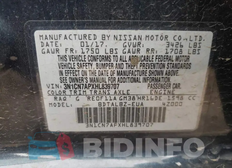 3N1CN7APXHL839707 Photo# 12