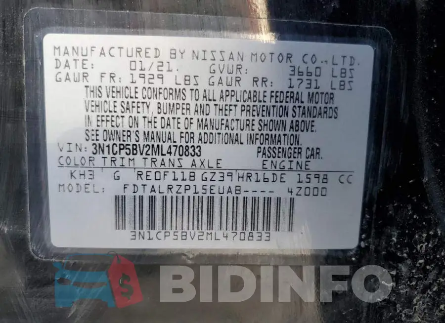 3N1CP5BV2ML470833 Photo# 13
