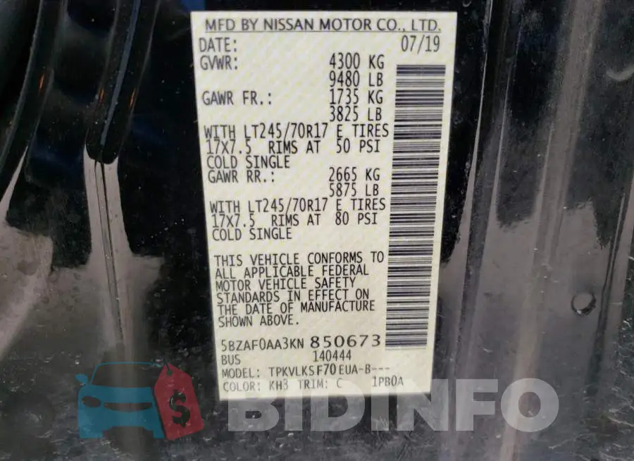 5BZAF0AA3KN850673 Photo# 13