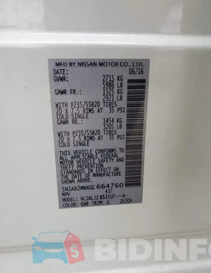 5N1AR2MNXGC664760 Photo# 13