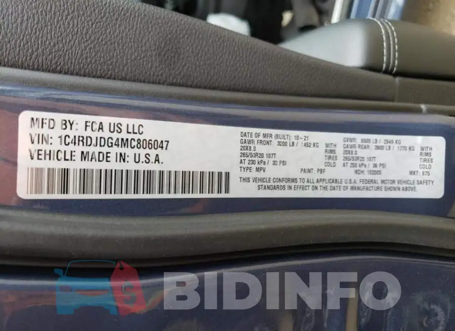 1C4RDJDG4MC806047 Photo# 10