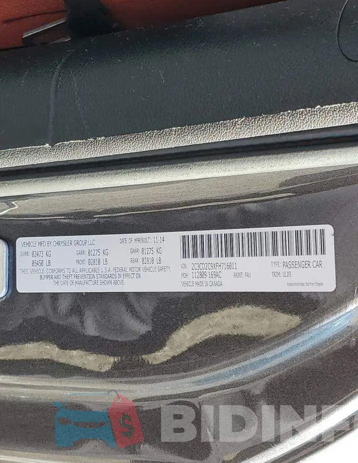 2C3CDZC9XFH716011 Photo# 12