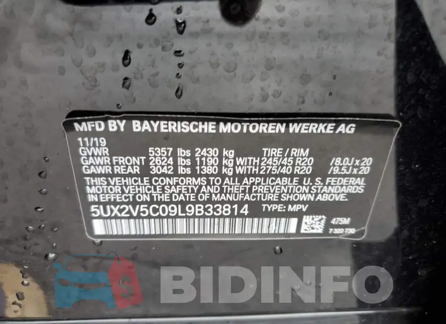 5UX2V5C09L9B33814 Photo# 12