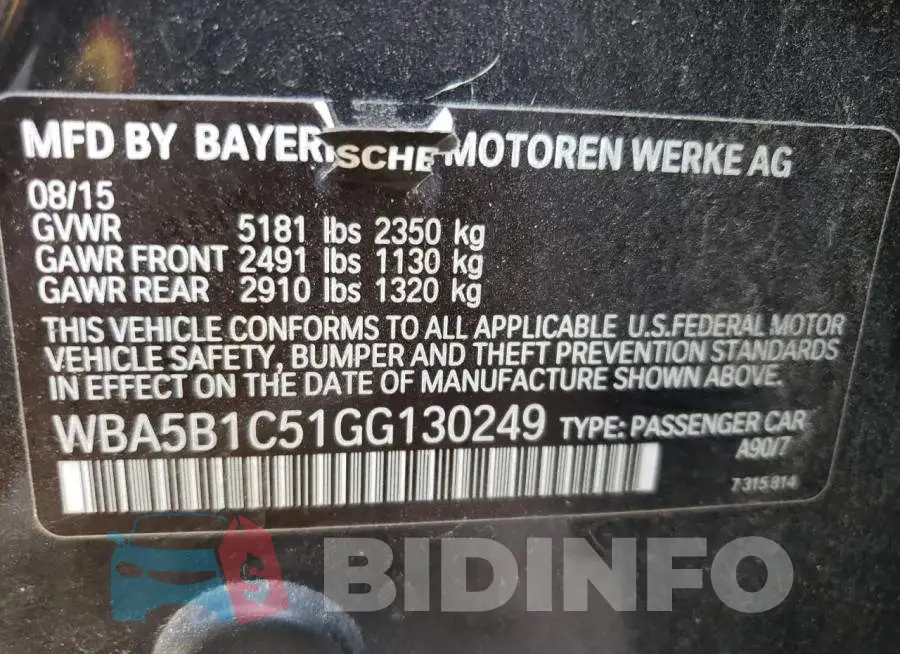 WBA5B1C51GG130249 Photo# 12
