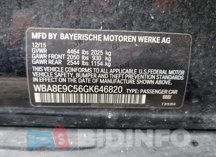 WBA8E9C56GK646820 Photo# 12