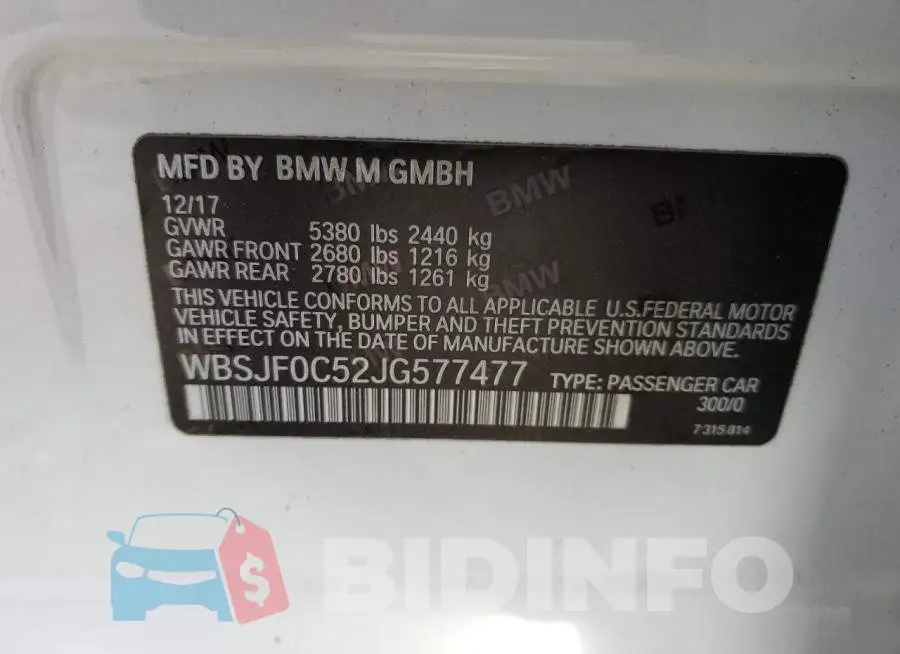 WBSJF0C52JG577477 Photo# 13