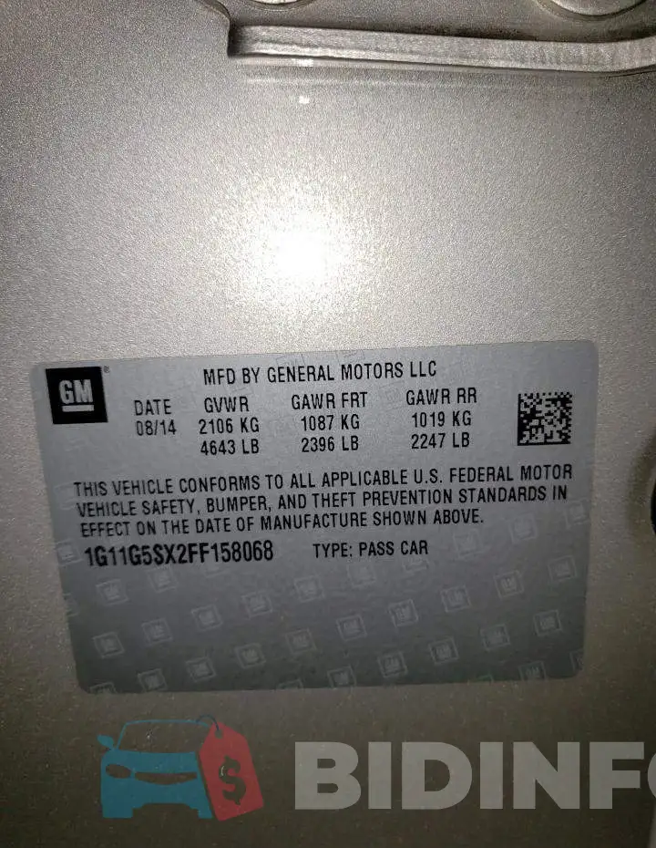 1G11G5SX2FF158068 Photo# 12