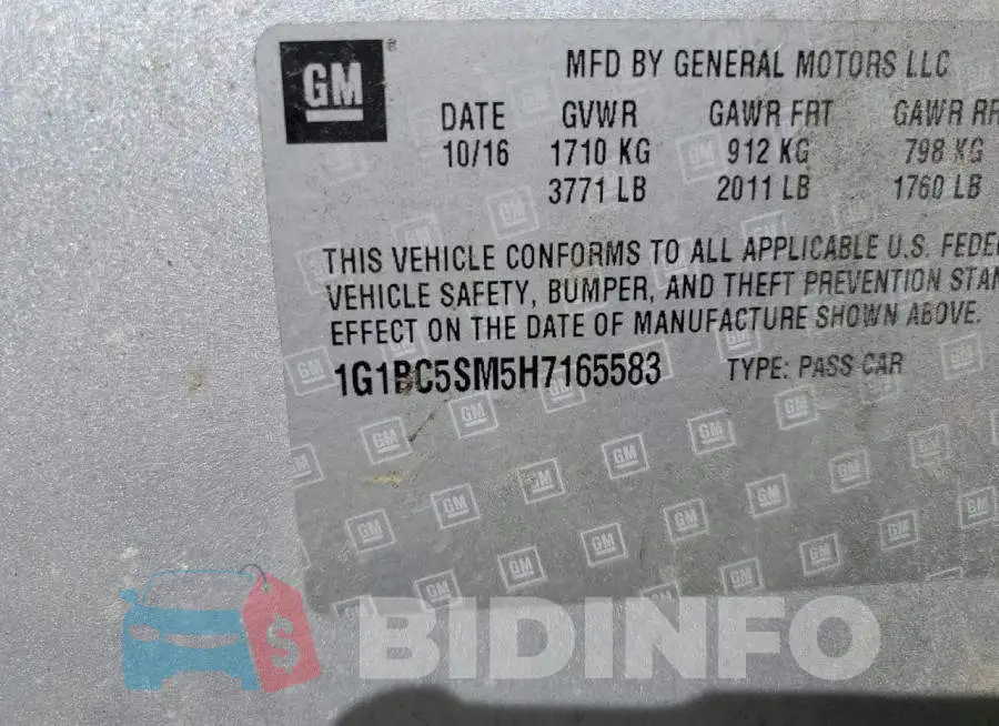 1G1BC5SM5H7165583 Photo# 12
