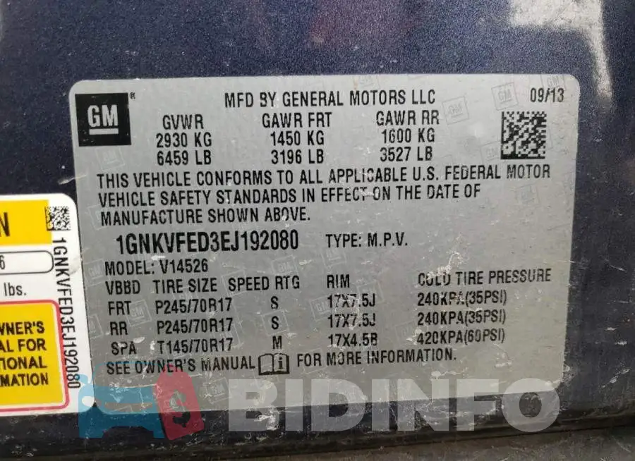 1GNKVFED3EJ192080 Photo# 12