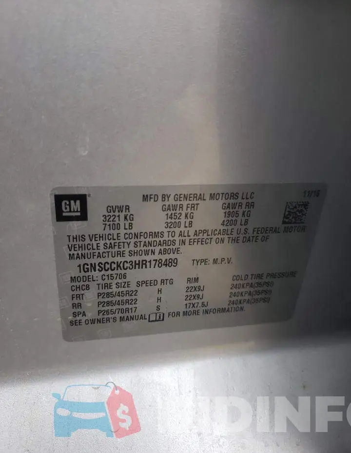 1GNSCCKC3HR178489 Photo# 13