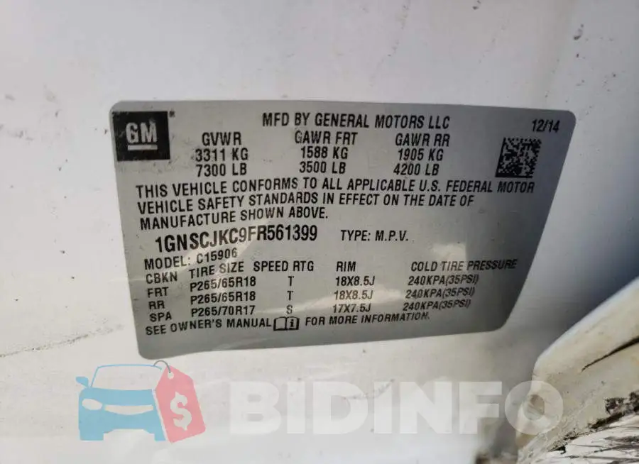 1GNSCJKC9FR561399 Photo# 13