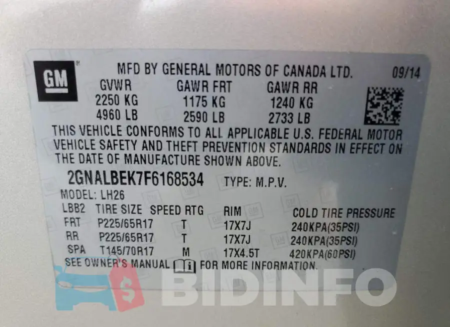 2GNALBEK7F6168534 Photo# 13