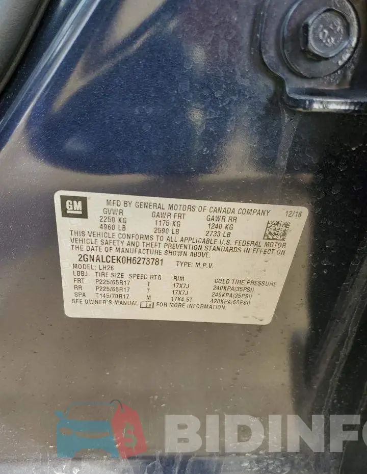 2GNALCEK0H6273781 Photo# 13