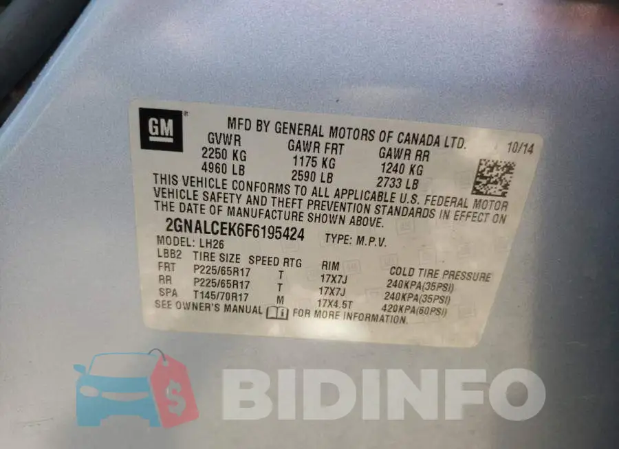 2GNALCEK6F6195424 Photo# 10