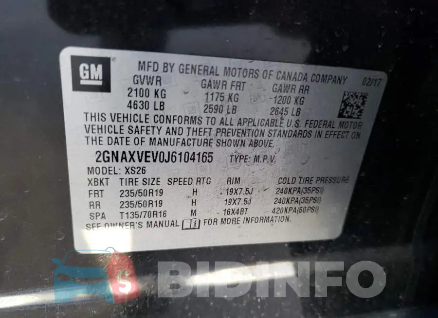 2GNAXVEV0J6104165 Photo# 14