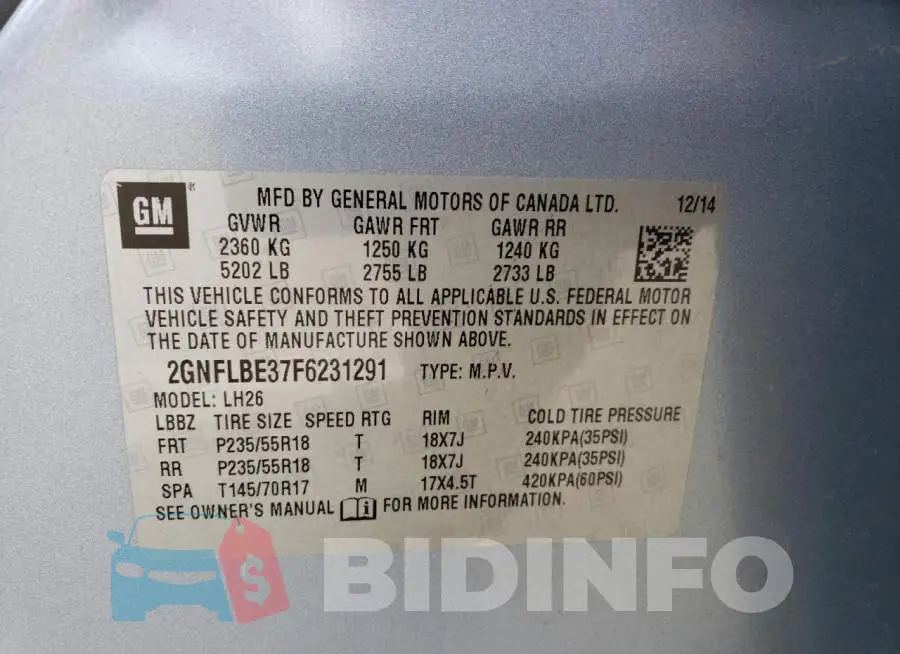 2GNFLBE37F6231291 Photo# 13