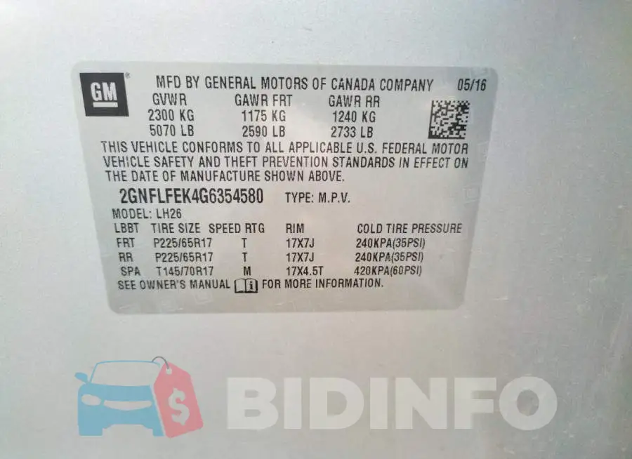 2GNFLFEK4G6354580 Photo# 13