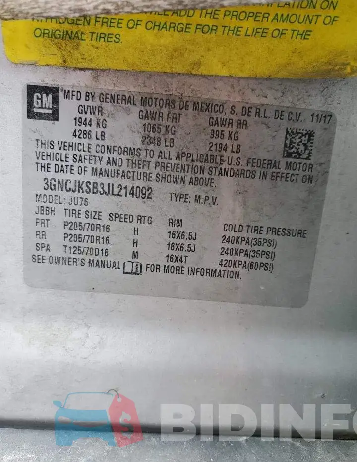3GNCJKSB3JL214092 Photo# 12