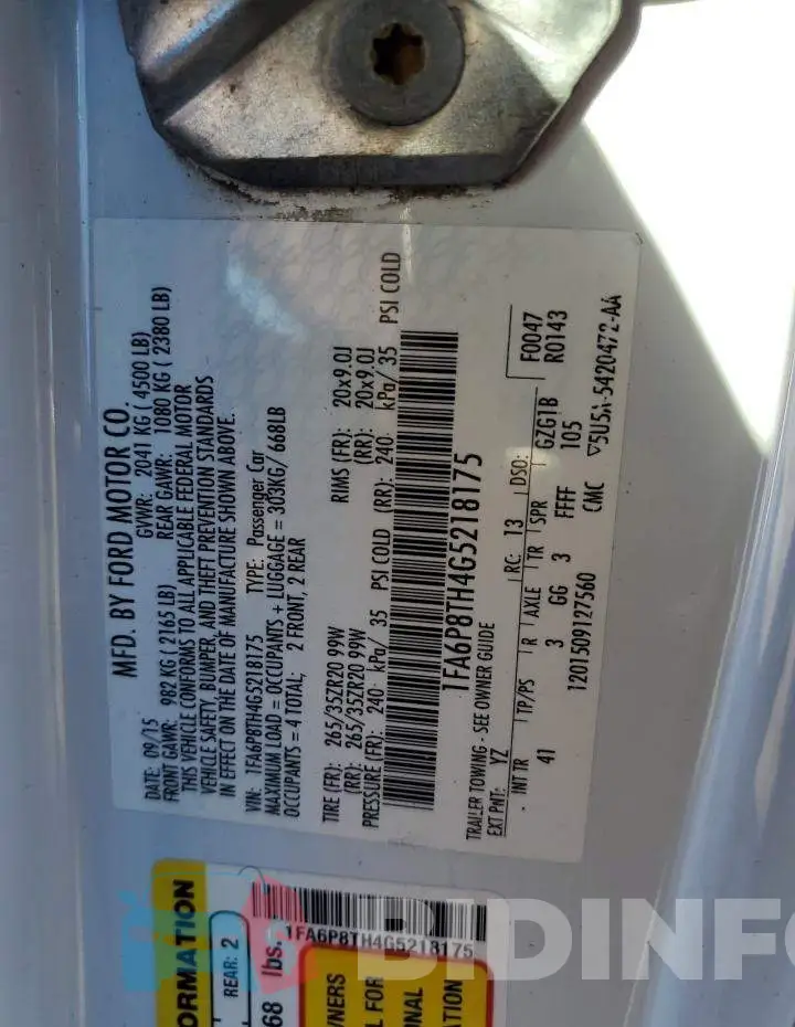 1FA6P8TH4G5218175 Photo# 12