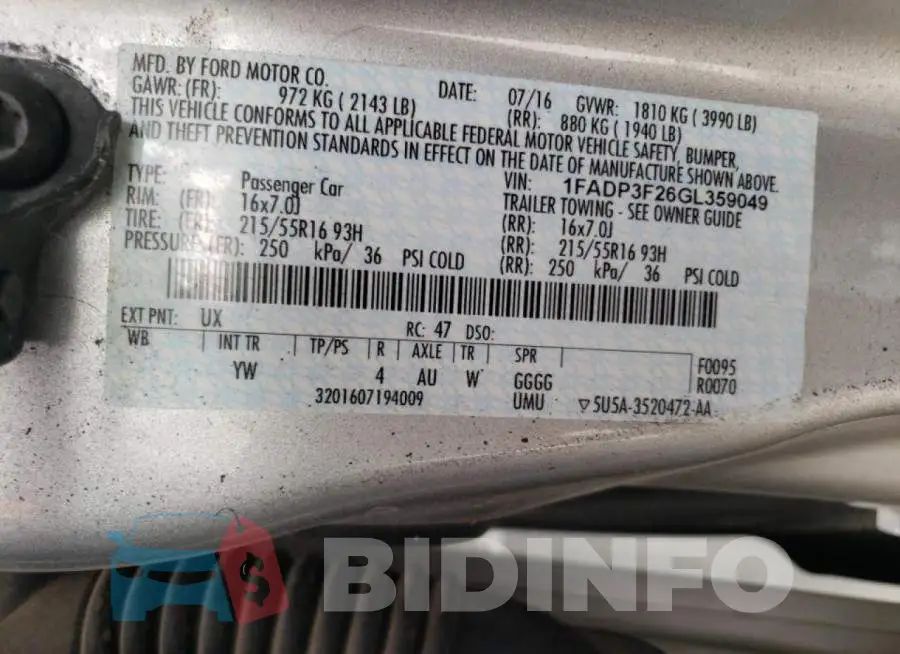 1FADP3F26GL359049 Photo# 12