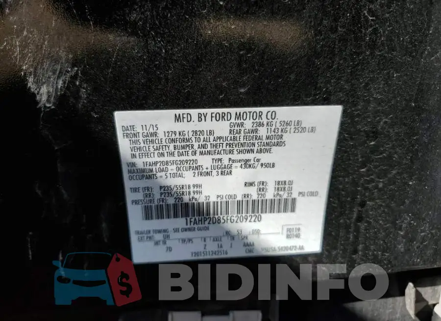 1FAHP2D85FG209220 Photo# 10