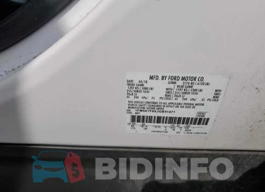 1FM5K7F8XJGB51471 Photo# 12