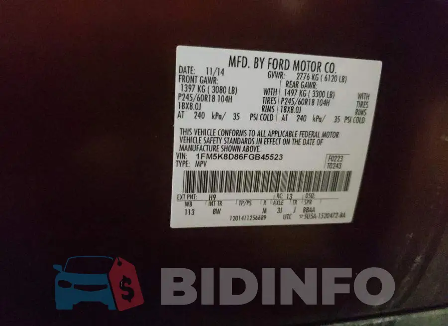 1FM5K8D86FGB45523 Photo# 13