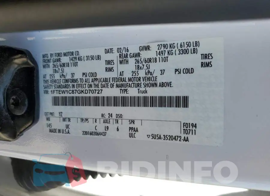 1FTEW1C87GKD70727 Photo# 12