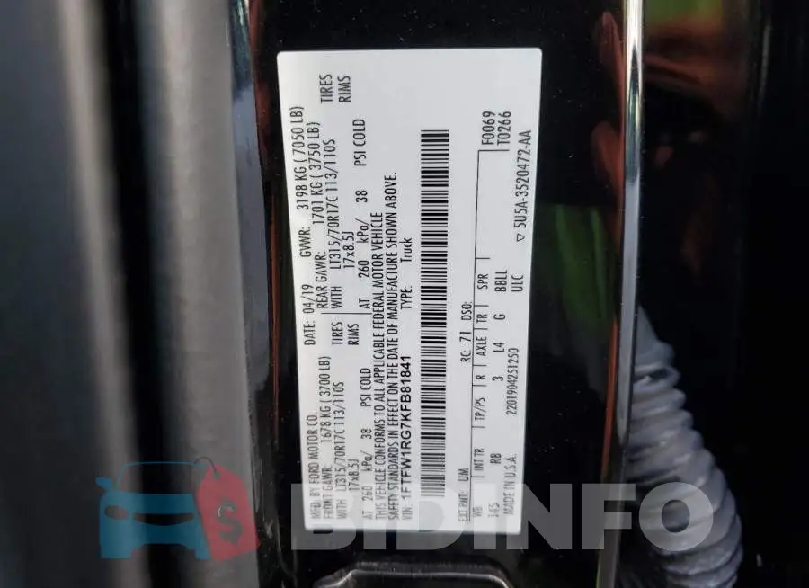 1FTFW1RG7KFB81841 Photo# 12