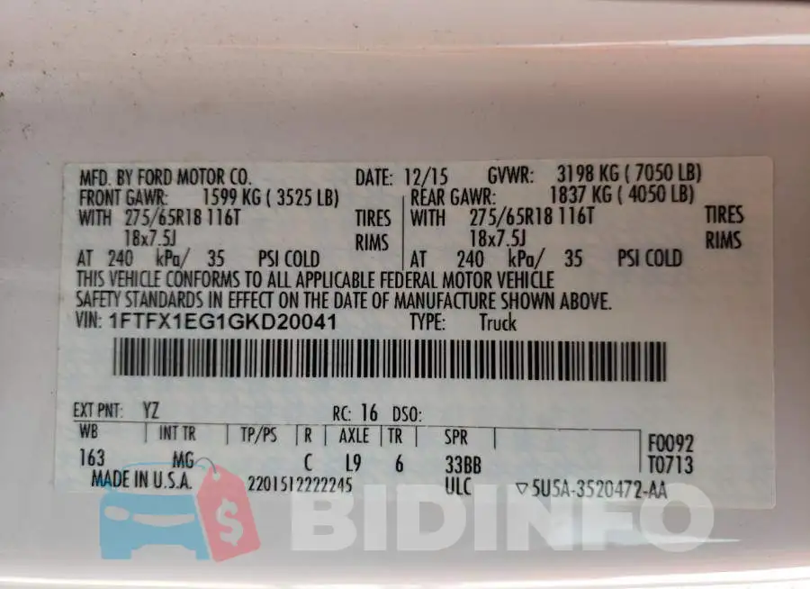 1FTFX1EG1GKD20041 Photo# 13