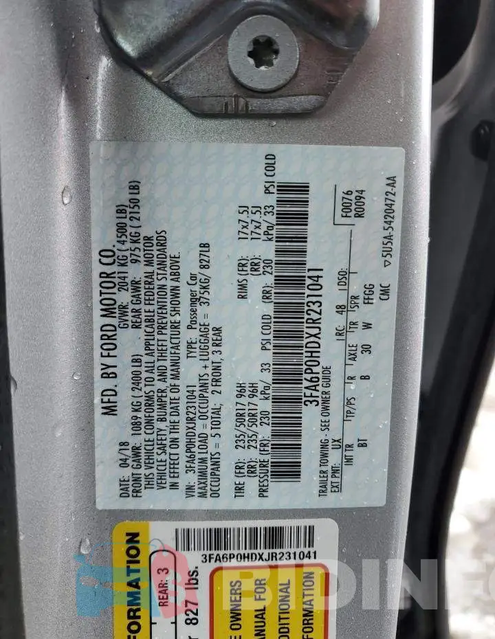 3FA6P0HDXJR231041 Photo# 12