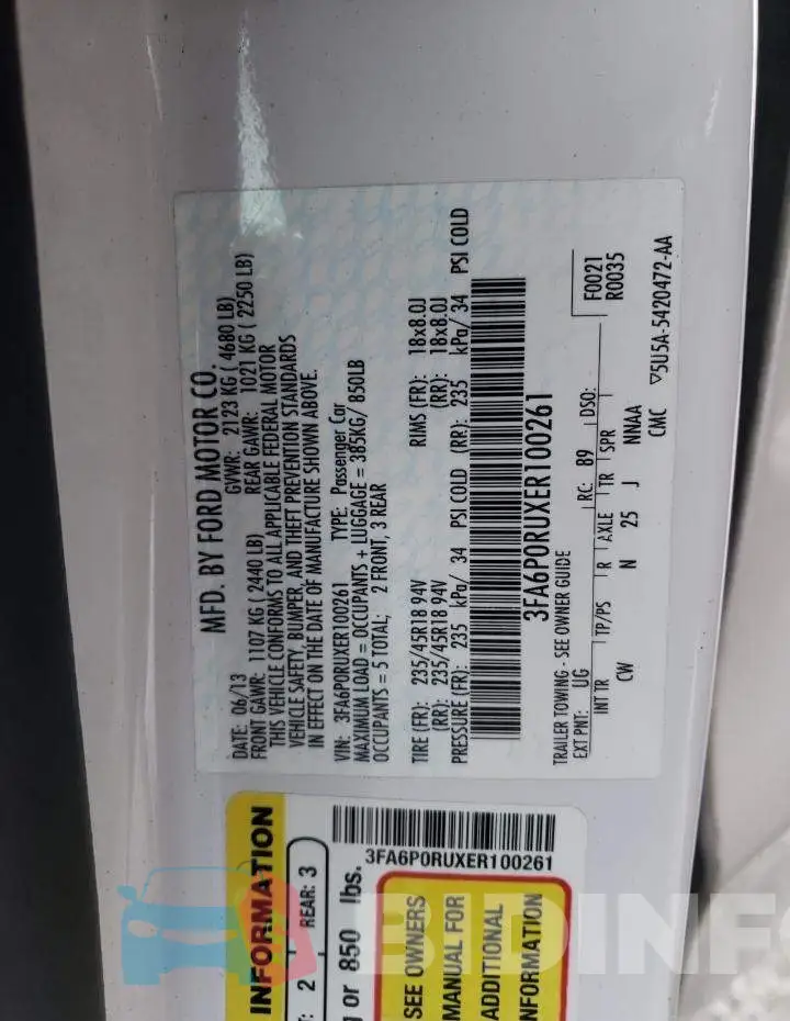 3FA6P0RUXER100261 Photo# 10