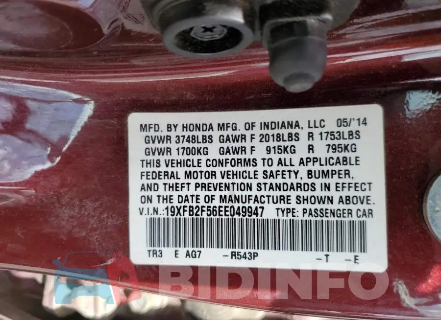 19XFB2F56EE049947 Photo# 12
