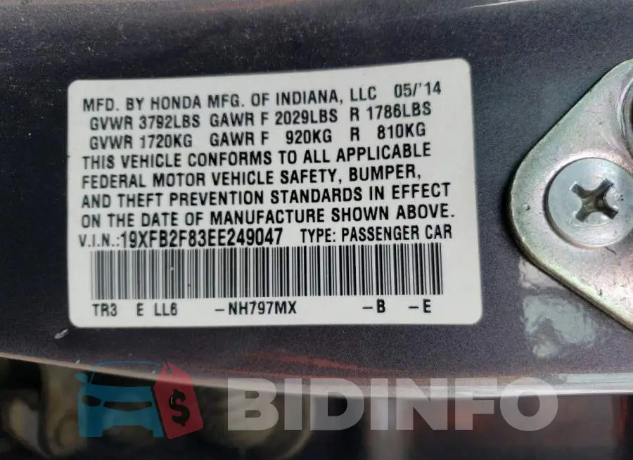 19XFB2F83EE249047 Photo# 12