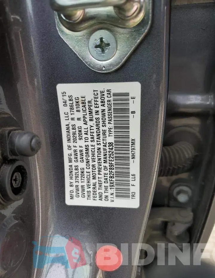 19XFB2F89FE252438 Photo# 12