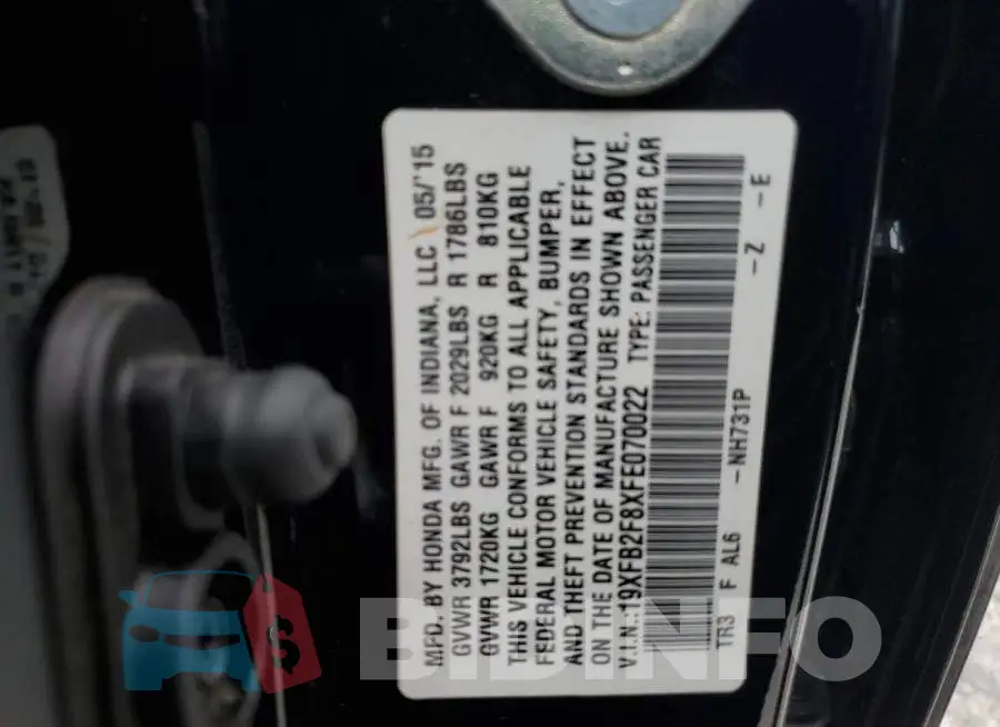 19XFB2F8XFE070022 Photo# 12