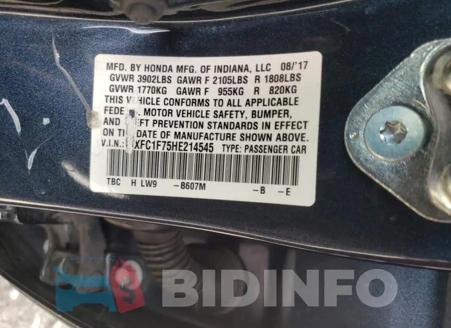 19XFC1F75HE214545 Photo# 12