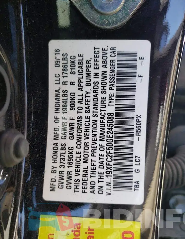 19XFC2F50GE245088 Photo# 12